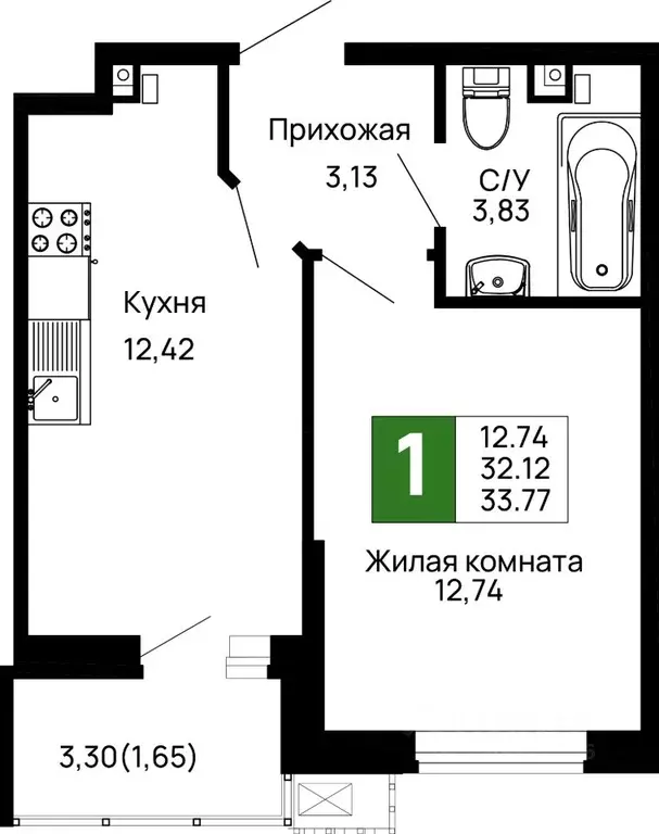 1-к кв. Адыгея, Майкоп 9 Мая ул., 14А (33.63 м) - Фото 0