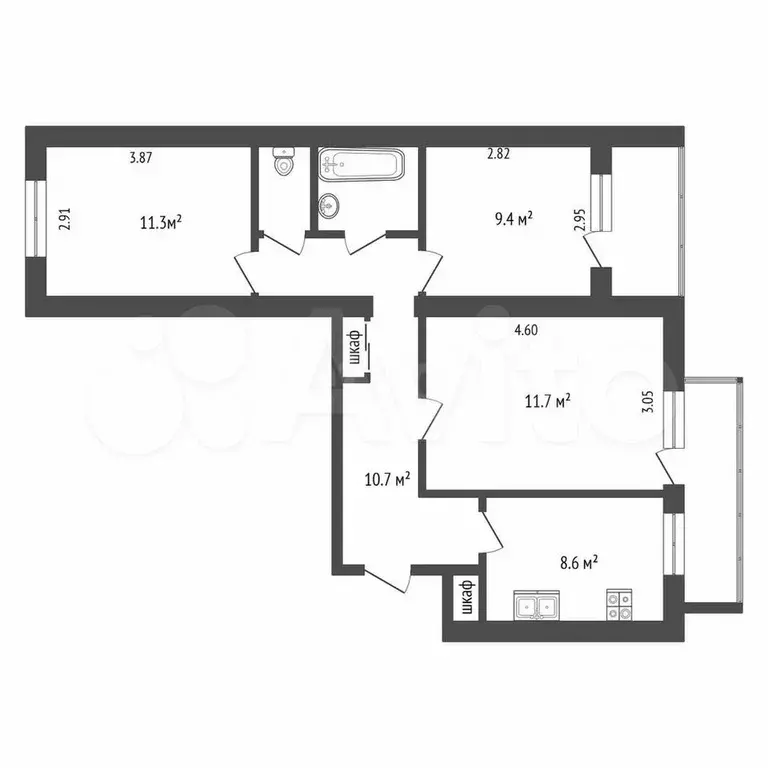 3-к. квартира, 62,5 м, 7/9 эт. - Фото 0