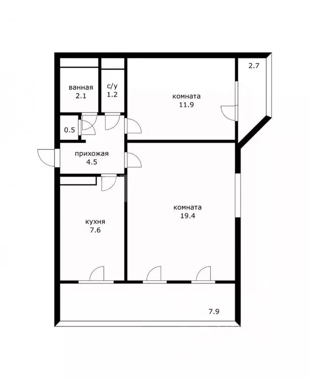 Квартира, 2 комнаты, 47.2 м - Фото 1