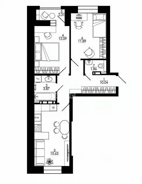 2-к кв. Липецкая область, Липецк Университетский мкр, Архитектор жилой ... - Фото 2