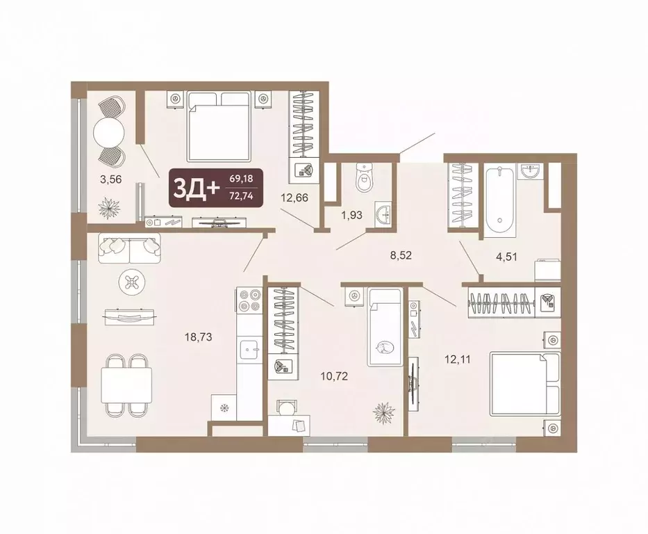 3-к кв. Тюменская область, Тобольск 15-й мкр, 25А (72.74 м) - Фото 0