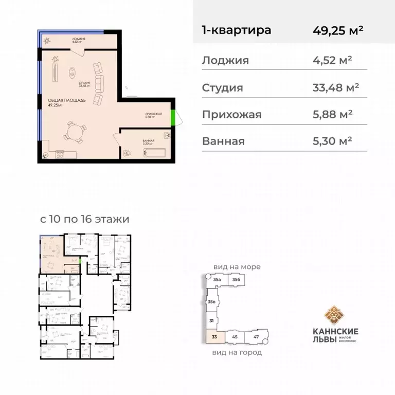 Студия Дагестан, Махачкала ул. Лаптиева, 43А (49.25 м) - Фото 1