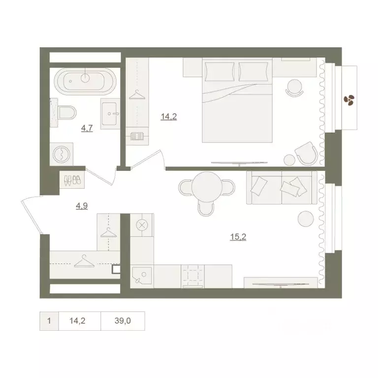 1-к кв. Башкортостан, Уфа Родина Парк жилой комплекс (39.0 м) - Фото 1