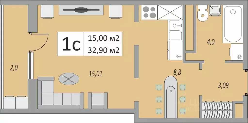 1-к кв. Оренбургская область, Оренбург ул. Юркина, 6 (32.9 м) - Фото 0