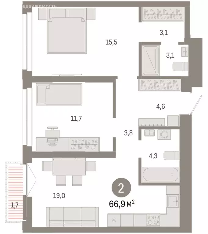 2-комнатная квартира: Новосибирск, Большевистская улица, 66 (66.87 м) - Фото 2