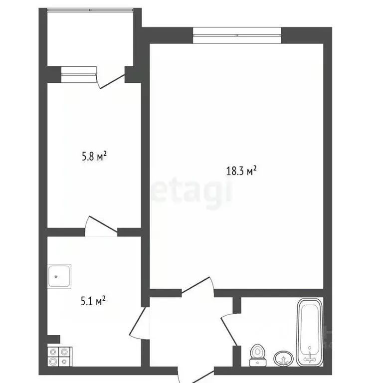 1-к кв. Тюменская область, Тюмень ул. Газовиков, 14 (38.0 м) - Фото 2