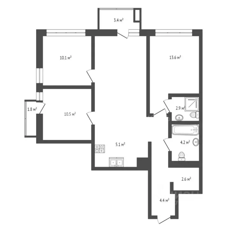 3-к кв. Тюменская область, Тюмень ул. Газовиков, 38к1 (84.4 м) - Фото 1