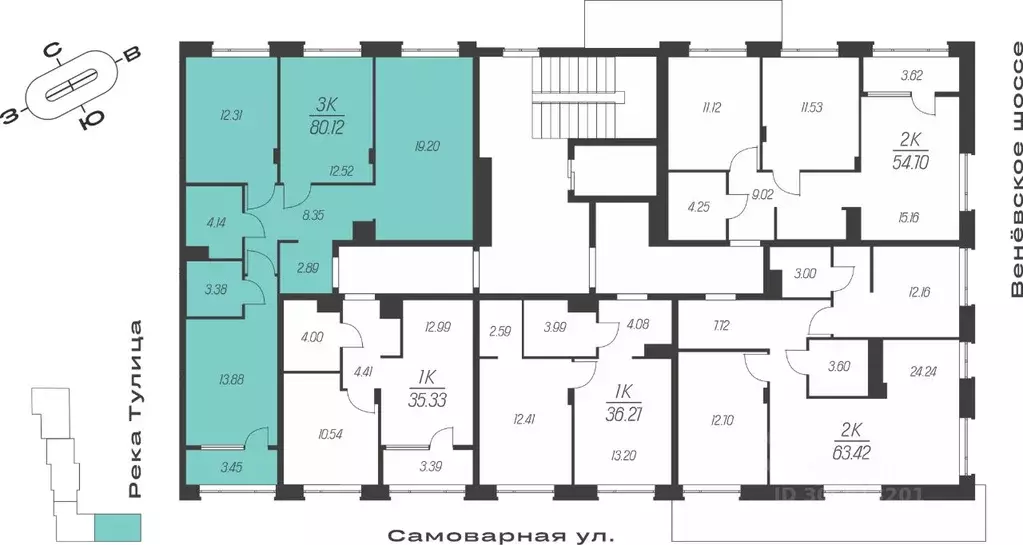 3-к кв. Тульская область, Тула Баташи Парк жилой комплекс (80.12 м) - Фото 2