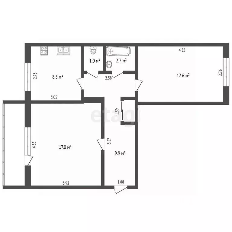 2-к кв. Кемеровская область, Березовский просп. Ленина, 53 (52.7 м) - Фото 1