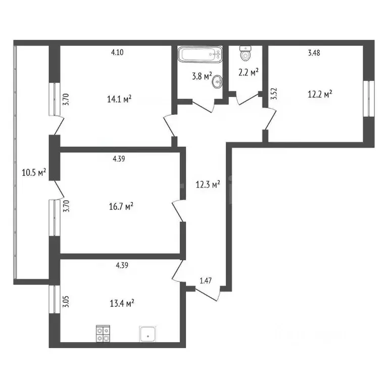 3-к кв. Тюменская область, Тюмень ул. Прокопия Артамонова, 5 (74.6 м) - Фото 1