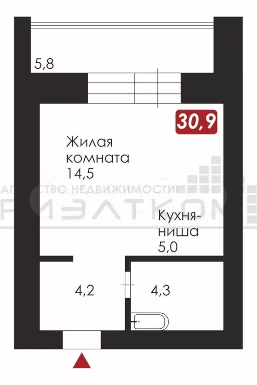 Квартира-студия, 30,6 м, 1/9 эт. - Фото 0