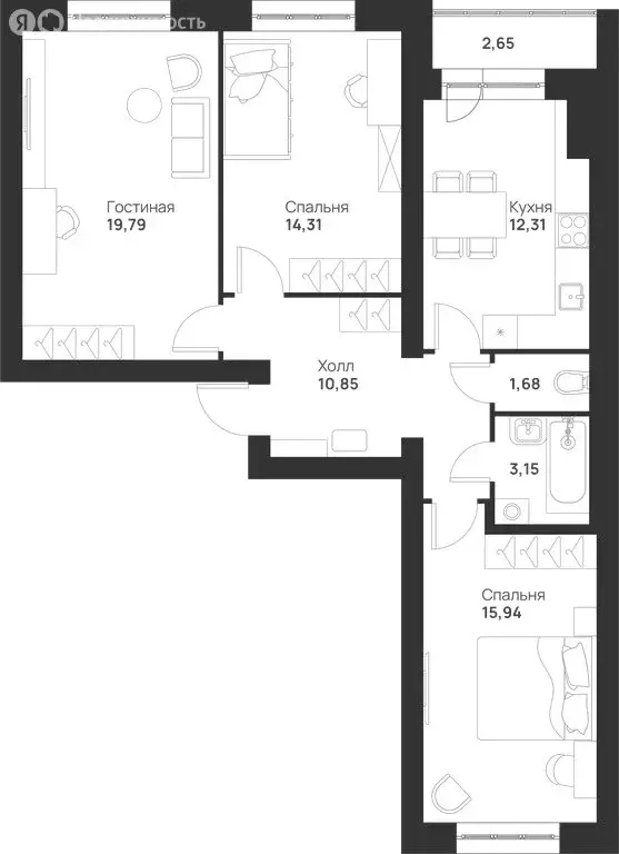 3-комнатная квартира: Тула, улица Героя России Зиничева, 7 (80.68 м) - Фото 1