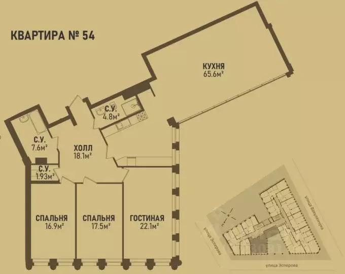 3-к кв. Санкт-Петербург ул. Эсперова, 10 (154.8 м) - Фото 0