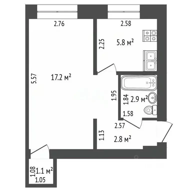 1-к кв. Башкортостан, Стерлитамак просп. Ленина, 22 (29.8 м) - Фото 1
