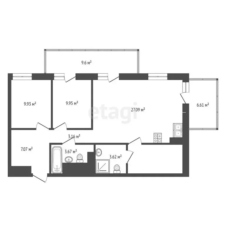2-комнатная квартира: Тюмень, Профсоюзная улица, 63 (70.8 м) - Фото 1