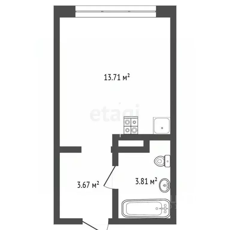 Студия Тюменская область, Тюмень ул. Новоселов, 103 (21.19 м) - Фото 2