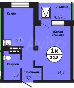 1-к. квартира, 32,8 м, 12/19 эт. - Фото 0