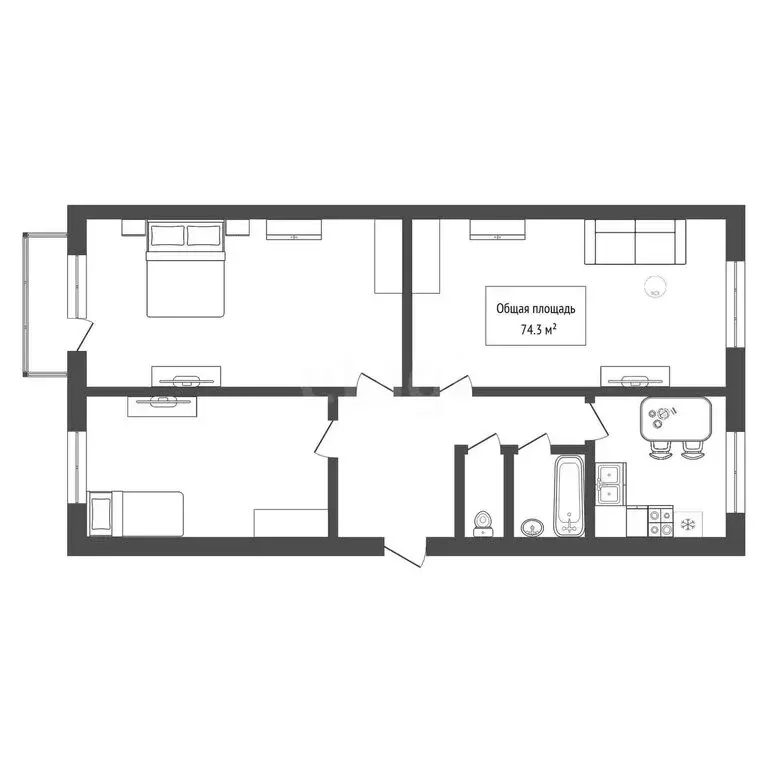 3-комнатная квартира: Куйбышев, 6-й квартал, 13 (74.3 м) - Фото 1