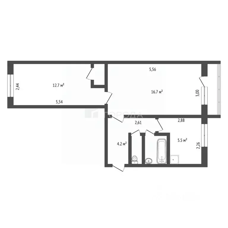 2-к кв. Кемеровская область, Новокузнецк ул. Циолковского, 4 (44.0 м) - Фото 2
