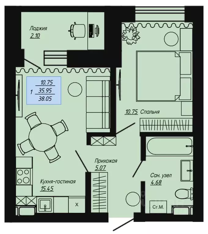 1-к кв. Волгоградская область, Волгоград пос. Ангарский, Клевер жилой ... - Фото 1
