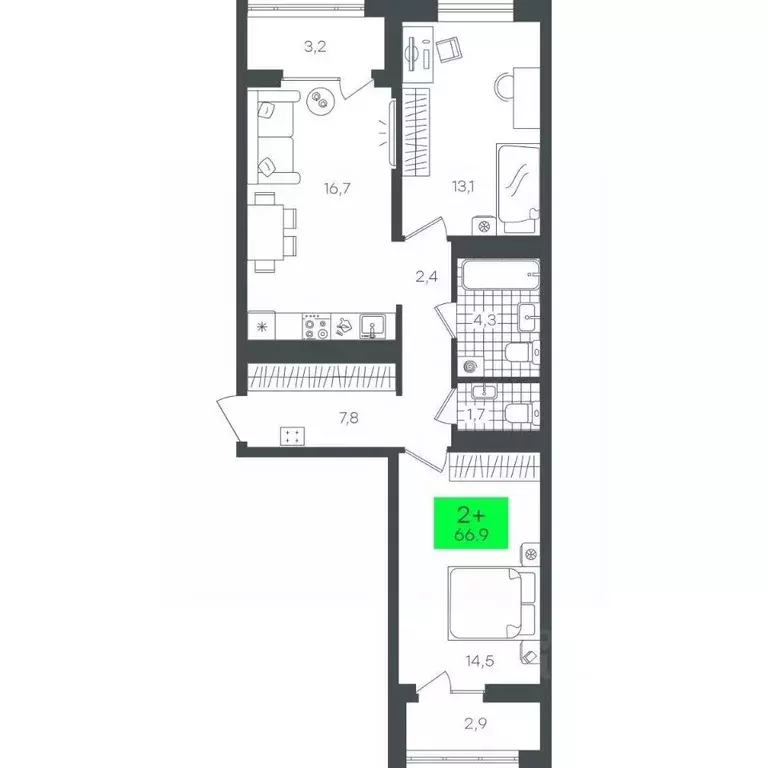 2-к кв. Тюменская область, Тюмень ул. Василия Малкова, 3 (66.99 м) - Фото 0