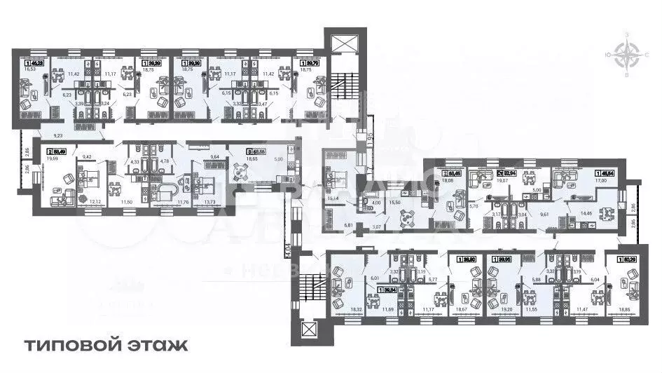 1-к. квартира, 39,8 м, 1/9 эт. - Фото 1