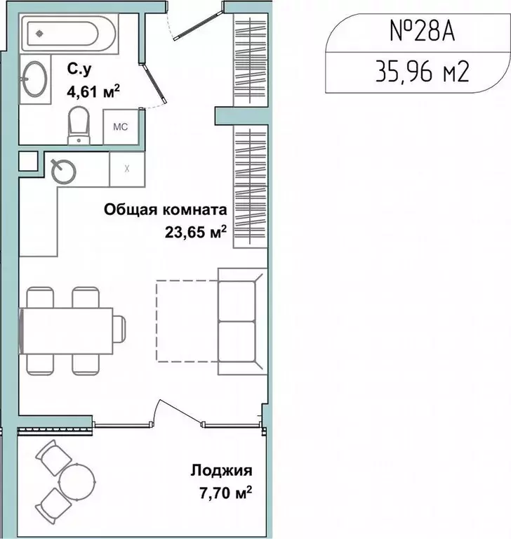 Студия Севастополь ул. Летчиков, 10 (35.3 м) - Фото 1