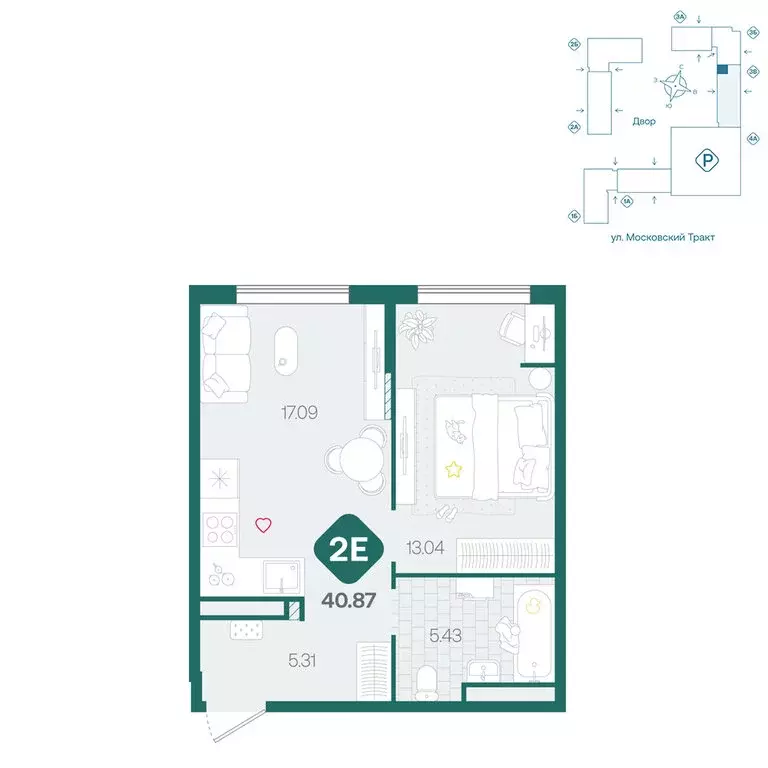2-комнатная квартира: Тюмень, жилой комплекс Сибирский (40.87 м) - Фото 1