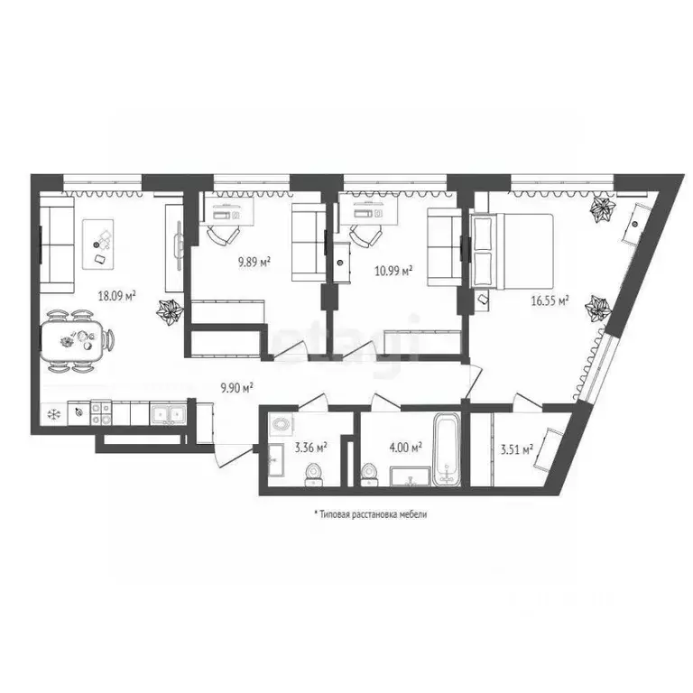 3-к кв. тюменская область, тюмень ул. лесопарковая, 1к1 (75.87 м) - Фото 1