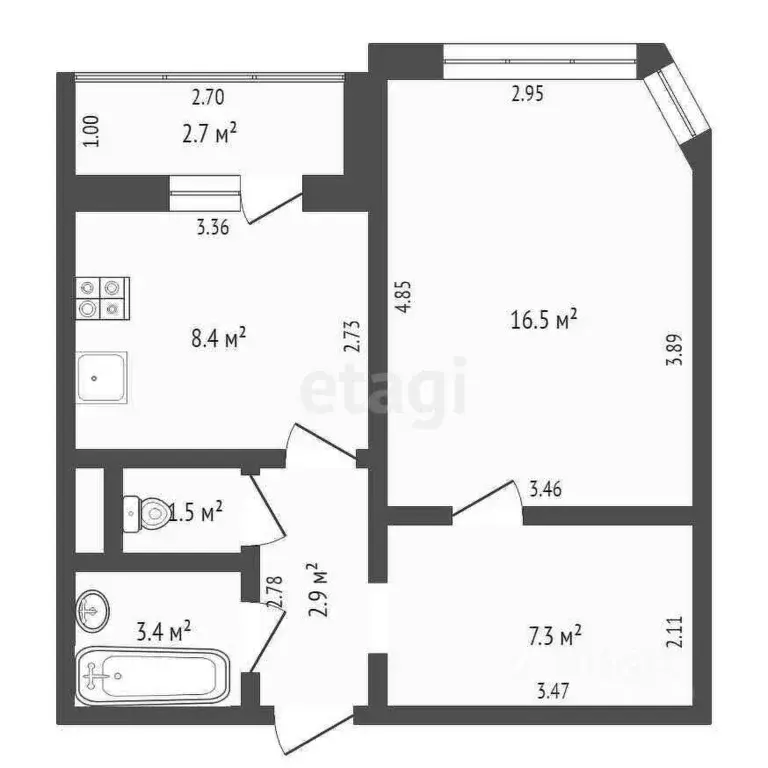 1-к кв. Тюменская область, Тюмень ул. Пермякова, 72 (40.1 м) - Фото 2