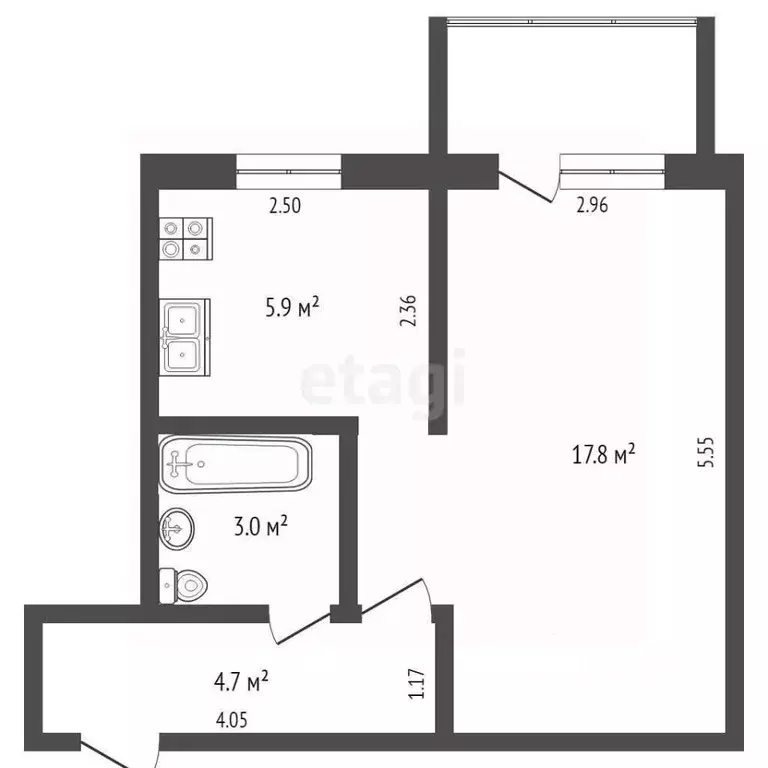 1-к кв. Тюменская область, Тюмень ул. Республики, 171 (31.2 м) - Фото 1