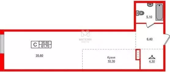 Студия Санкт-Петербург 12-я Васильевского острова линия, 41к2 (61.7 м) - Фото 2