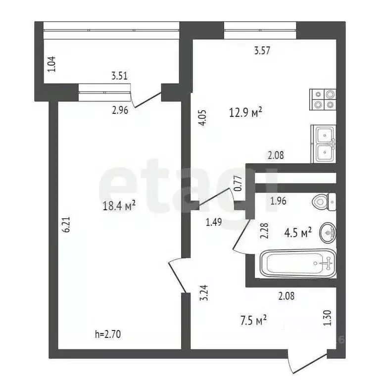 1-к кв. Ханты-Мансийский АО, Нягань Уральская ул., 79 (43.3 м) - Фото 1