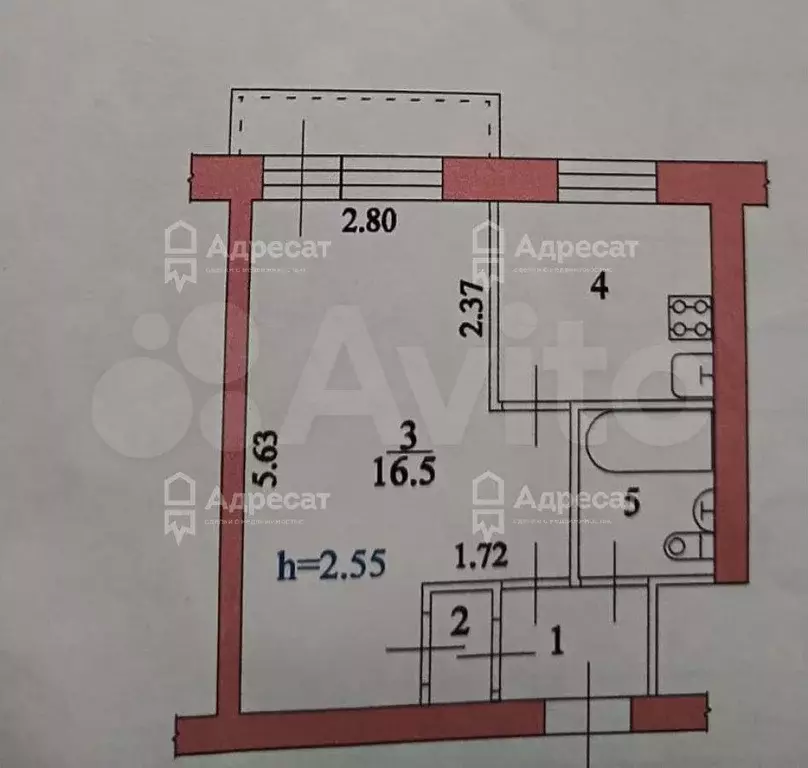 1-к. квартира, 32,2 м, 5/5 эт. - Фото 1
