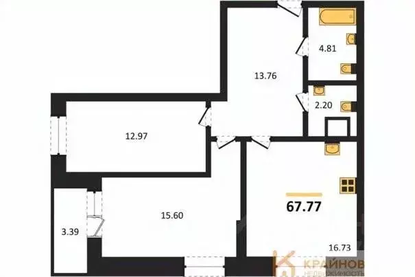 2-к кв. Воронежская область, Воронеж ул. Кривошеина, 13/14 (67.77 м) - Фото 0