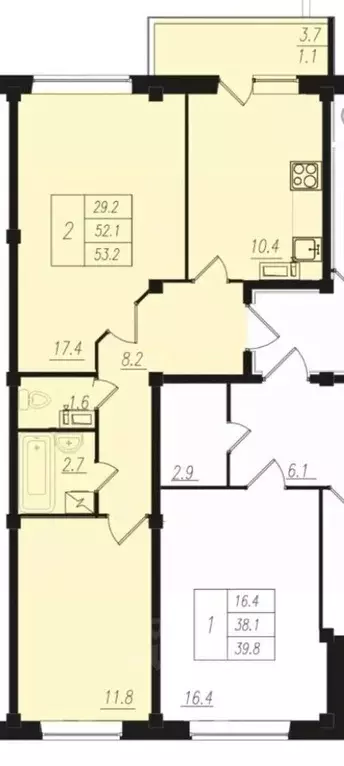 2-к кв. Чувашия, Чебоксары ул. Прогрессивная, 2 (52.4 м) - Фото 1