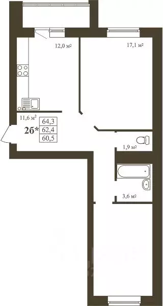 2-к кв. Тамбовская область, Тамбов Телецентр мкр,  (64.3 м) - Фото 1