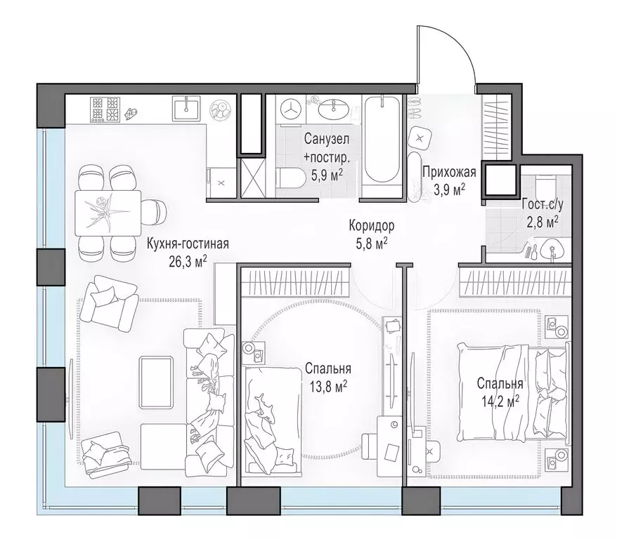 3-комнатная квартира: Москва, проспект Генерала Дорохова, 39к1 (72.6 ... - Фото 1