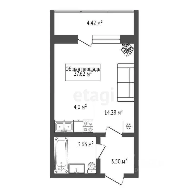Студия Новосибирская область, Новосибирск 2-я Воинская ул., 53 (27.62 ... - Фото 1