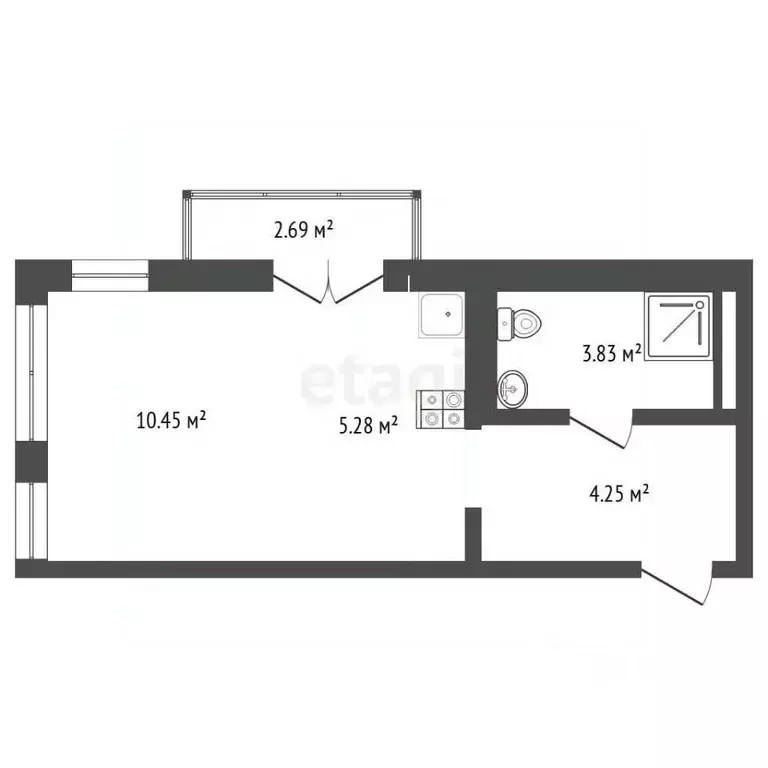 Студия Тюменская область, Тюмень ул. Газовиков, 38к2 (23.9 м) - Фото 2