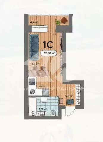Квартира-студия: Новосибирск, Воинская улица, 69 (32 м) - Фото 0