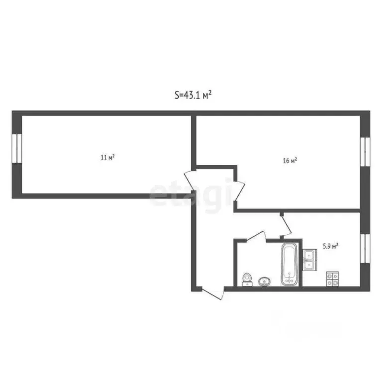 2-к кв. Кемеровская область, Юрга Московская ул., 2 (43.1 м) - Фото 1