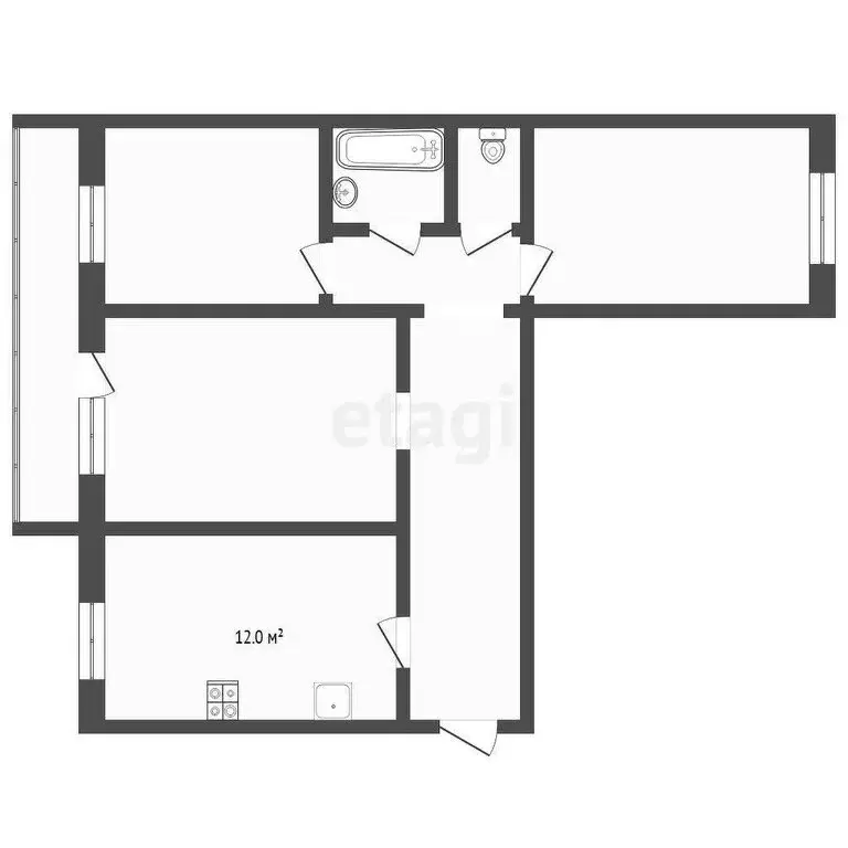 3-комнатная квартира: село Каскара, улица 67 лет Октября, 3 (68 м) - Фото 1