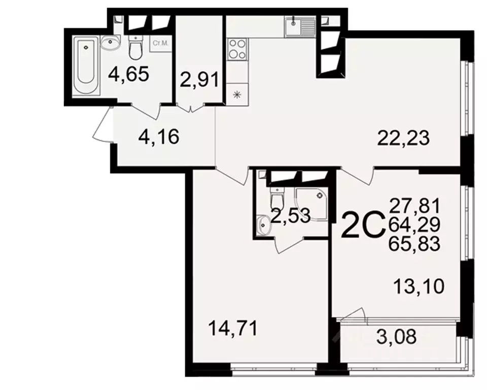 2-к кв. Рязанская область, Рязань ул. Ленинского Комсомола (64.29 м) - Фото 1