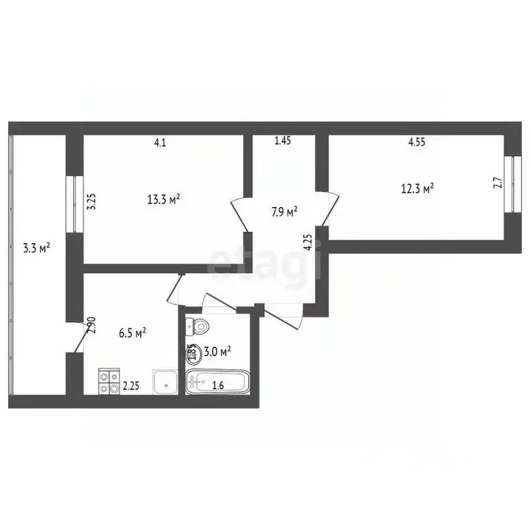 2-к кв. Башкортостан, Бирск ул. Гагарина, 91А (43.0 м) - Фото 1