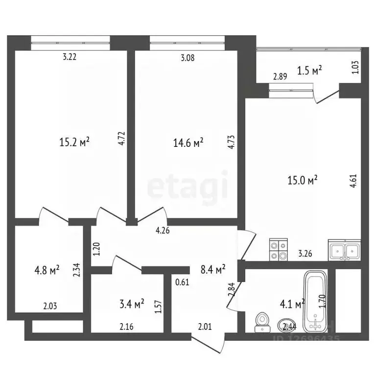 3-к кв. Москва Электролитный проезд, 7 (65.5 м) - Фото 2