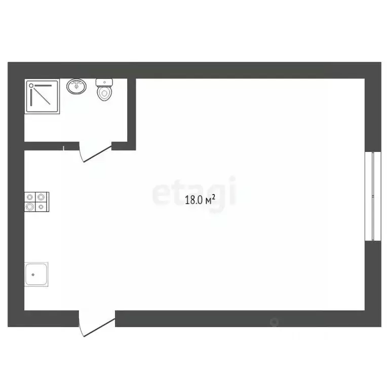 Студия Тюменская область, Тюмень ул. Котовского, 13 (18.0 м) - Фото 1