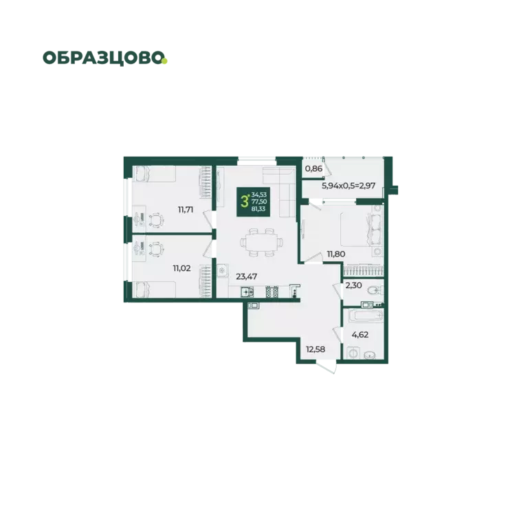 3-к квартира, 85.4 м - Фото 0