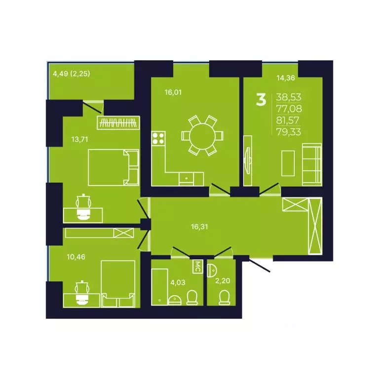 3-к кв. Башкортостан, Уфа ул. Михаила Зайцева, 8 (79.4 м) - Фото 1