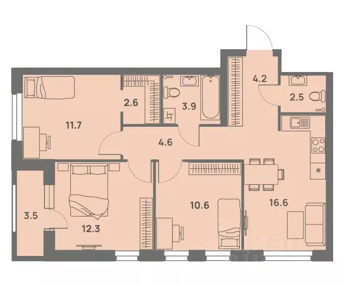 4-к кв. Пермский край, Пермь Трамвайная ул., 27 (70.8 м) - Фото 1
